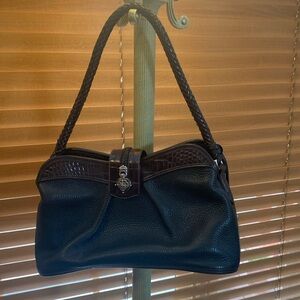 Classic Brighton Genuine Leather Handbag - combination of Brown & Black leathers